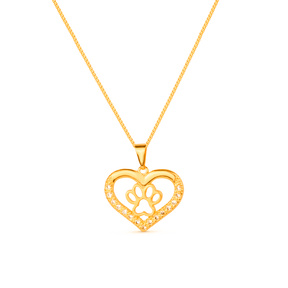 Colar Dourado Chocker de Coração e Pata Pet Zircônia